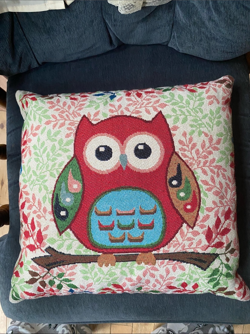 Tapestry Owl Cushion Throw Pillow Red Pink Green Cute Decor